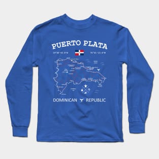 Puerto Plata Dominican Republic Flag Travel Map Coordinates GPS Long Sleeve T-Shirt